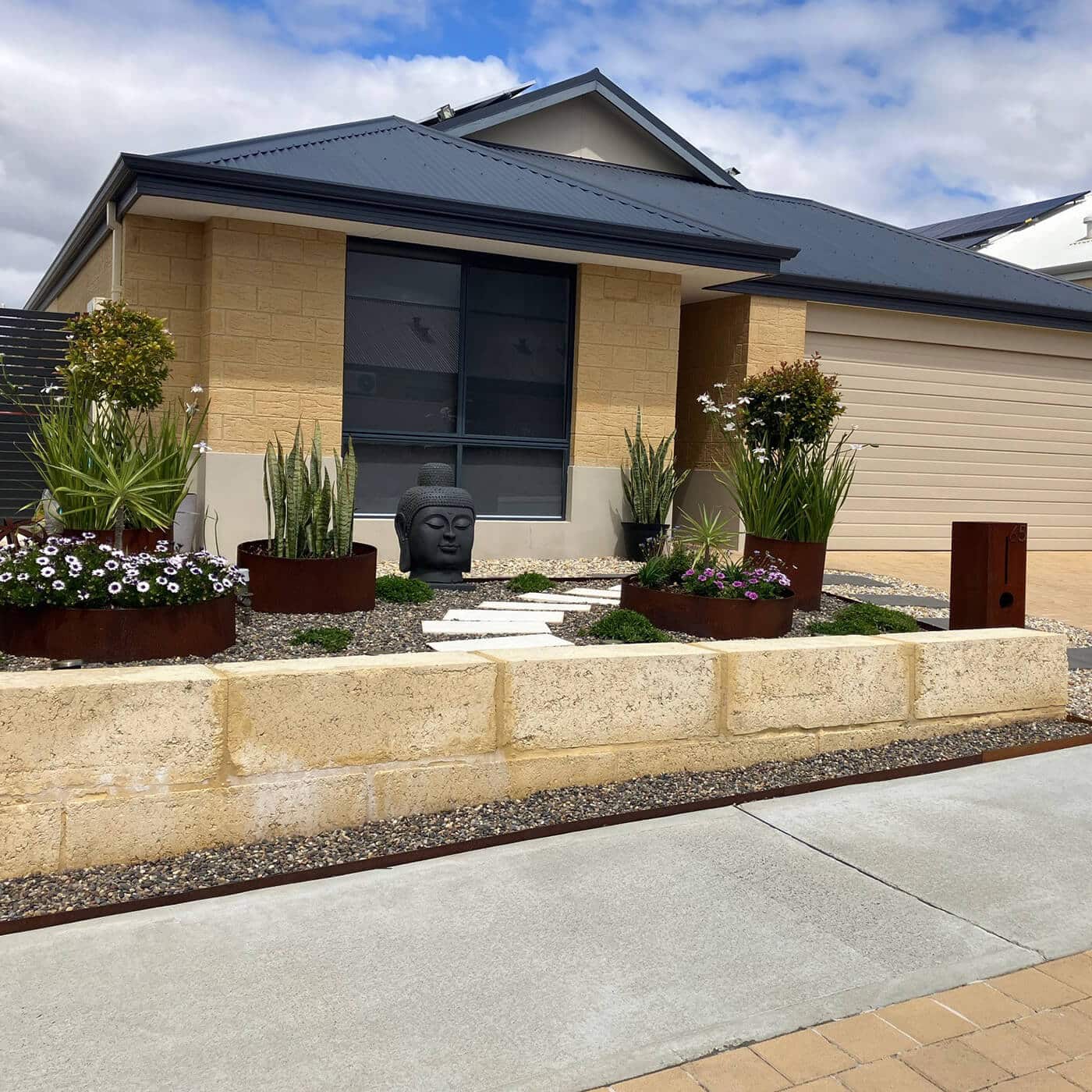 jack garden Landscaping front garden pebble mix Oxy Shield podiums